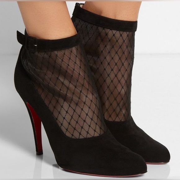 Christian Louboutin "Resillissima 100" Lace Net Stiletto Buckle Suede Heels - Picture 2 of 14